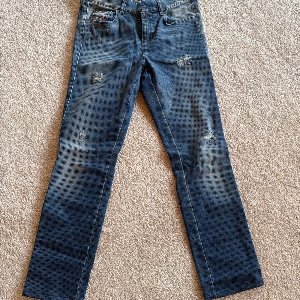 Diesel Distressed Blue Straight Leg Jeans
